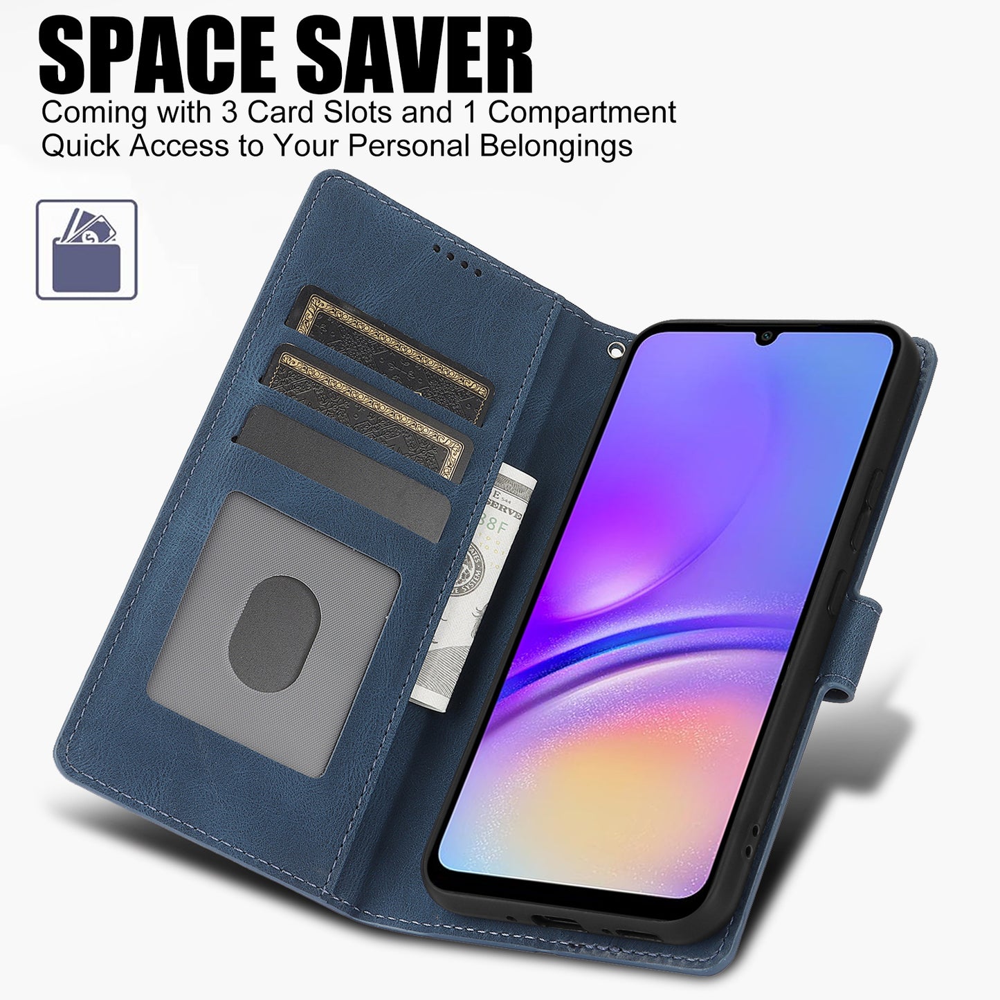 For Samsung Galaxy A06 Case PU Leather Phone Cover with Wallet Stand View - Blue