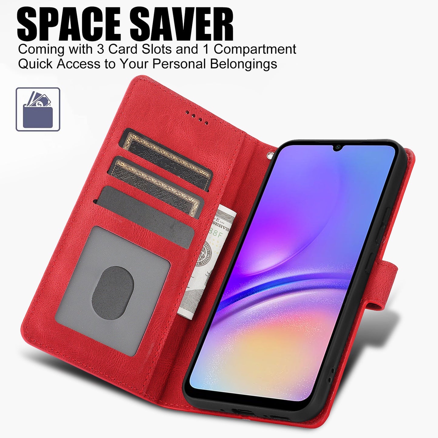 For Samsung Galaxy A06 Case PU Leather Phone Cover with Wallet Stand View - Red