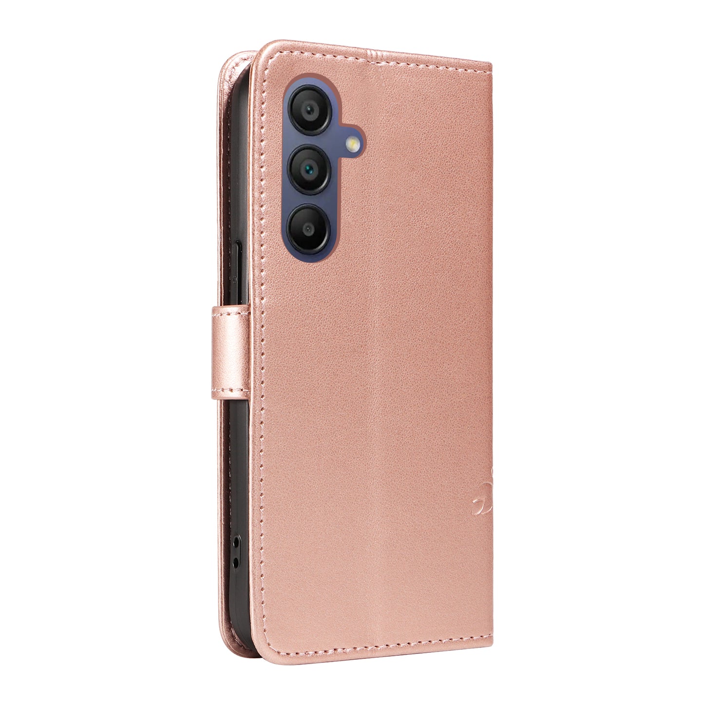 For Samsung Galaxy A16 5G / A16 4G Case Flower Pattern PU Leather Wallet Phone Cover - Rose Gold