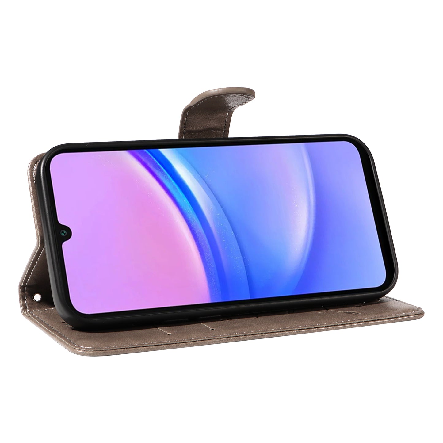 For Samsung Galaxy A16 5G / A16 4G Case Flower Pattern PU Leather Wallet Phone Cover - Grey