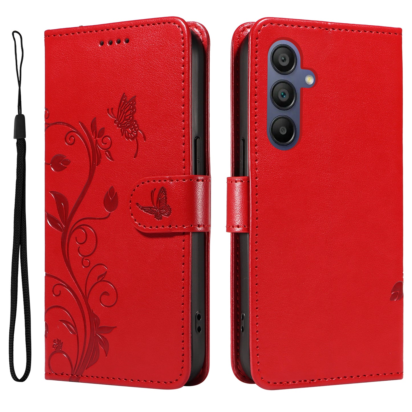 For Samsung Galaxy A16 5G / A16 4G Case Flower Pattern PU Leather Wallet Phone Cover - Red