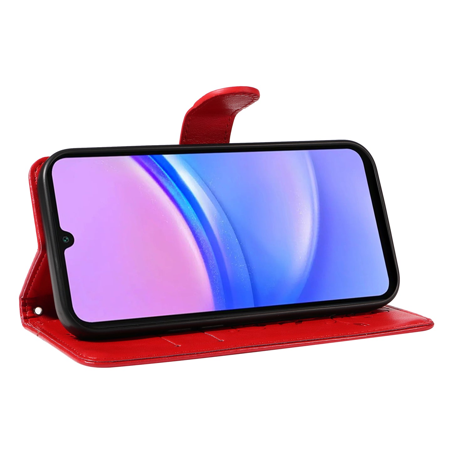 For Samsung Galaxy A16 5G / A16 4G Case Flower Pattern PU Leather Wallet Phone Cover - Red