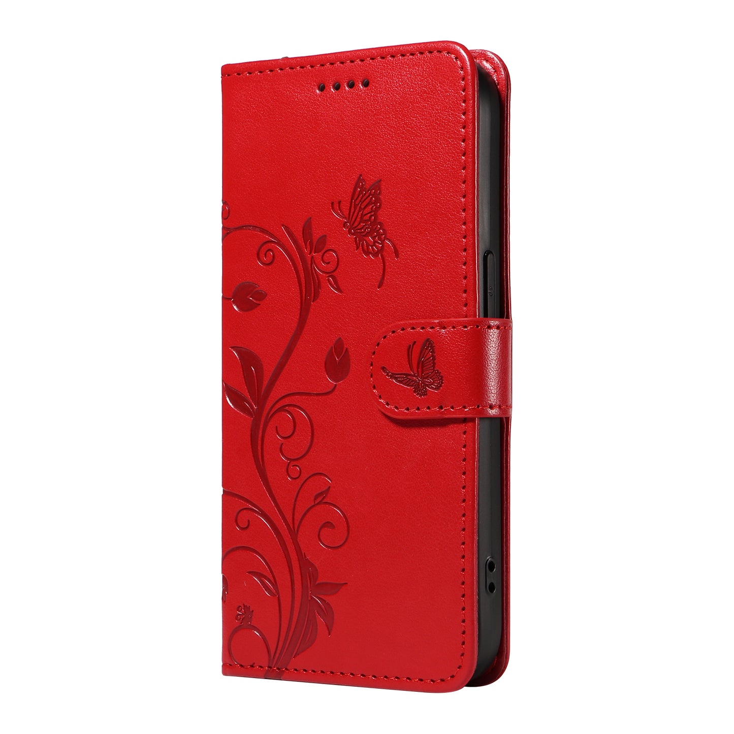 For Samsung Galaxy A16 5G / A16 4G Case Flower Pattern PU Leather Wallet Phone Cover - Red