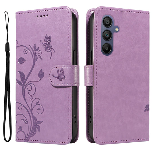 For Samsung Galaxy A16 5G / A16 4G Case Flower Pattern PU Leather Wallet Phone Cover - Light Purple