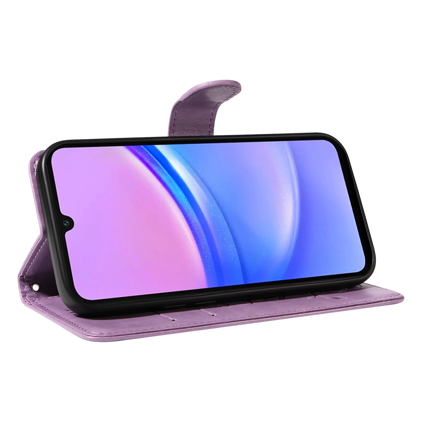 For Samsung Galaxy A16 5G / A16 4G Case Flower Pattern PU Leather Wallet Phone Cover - Light Purple