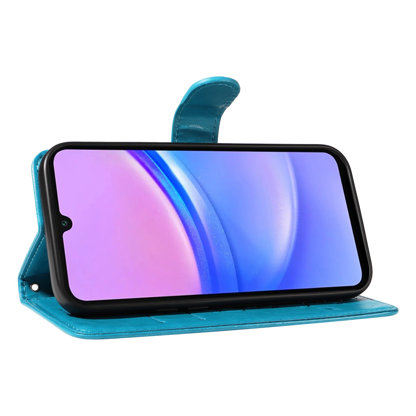 For Samsung Galaxy A16 5G / A16 4G Case Flower Pattern PU Leather Wallet Phone Cover - Blue