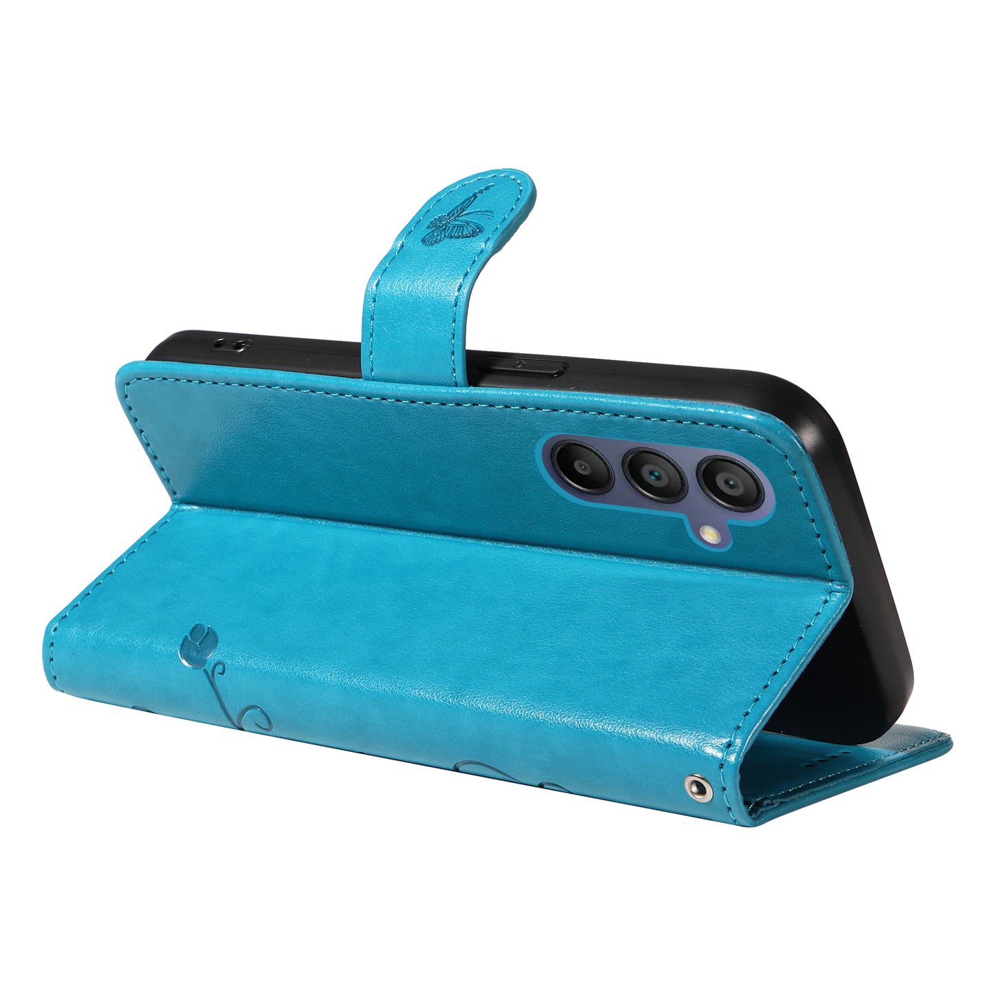 For Samsung Galaxy A16 5G / A16 4G Case Flower Pattern PU Leather Wallet Phone Cover - Blue