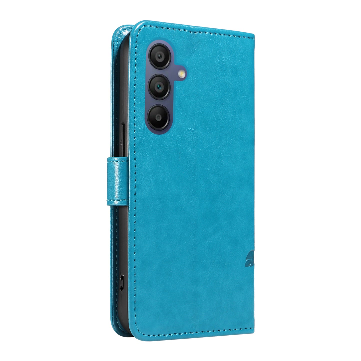 For Samsung Galaxy A16 5G / A16 4G Case Flower Pattern PU Leather Wallet Phone Cover - Blue
