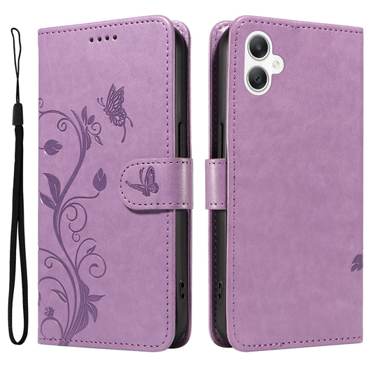 For Samsung Galaxy A06 Case Flower Pattern PU Leather Wallet Phone Cover - Light Purple