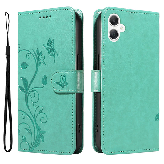 For Samsung Galaxy A06 Case Flower Pattern PU Leather Wallet Phone Cover - Green