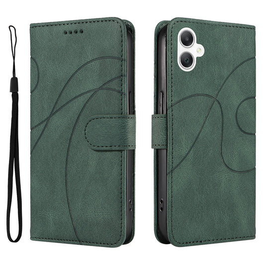 For Samsung Galaxy A06 Case Stand Wallet Leather Phone Cover Curved Line Wrist Strap - Green