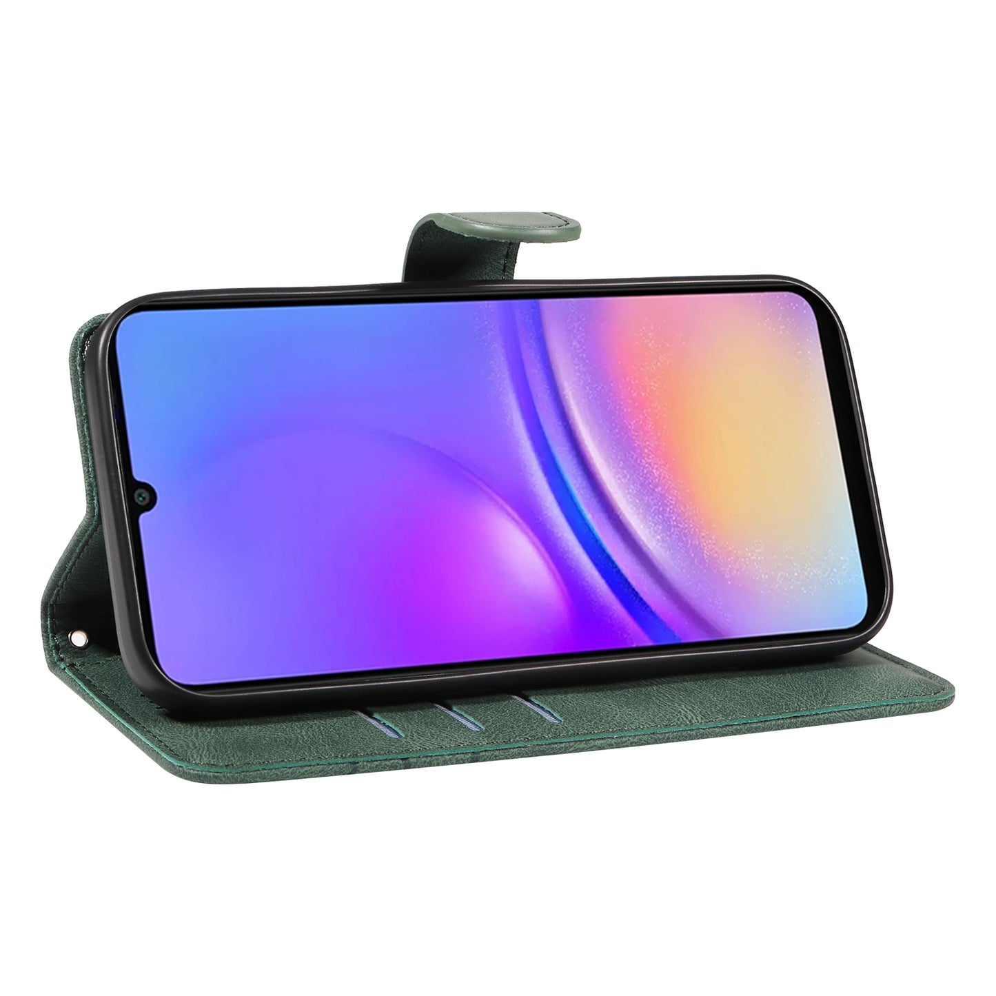 For Samsung Galaxy A06 Case Stand Wallet Leather Phone Cover Curved Line Wrist Strap - Green
