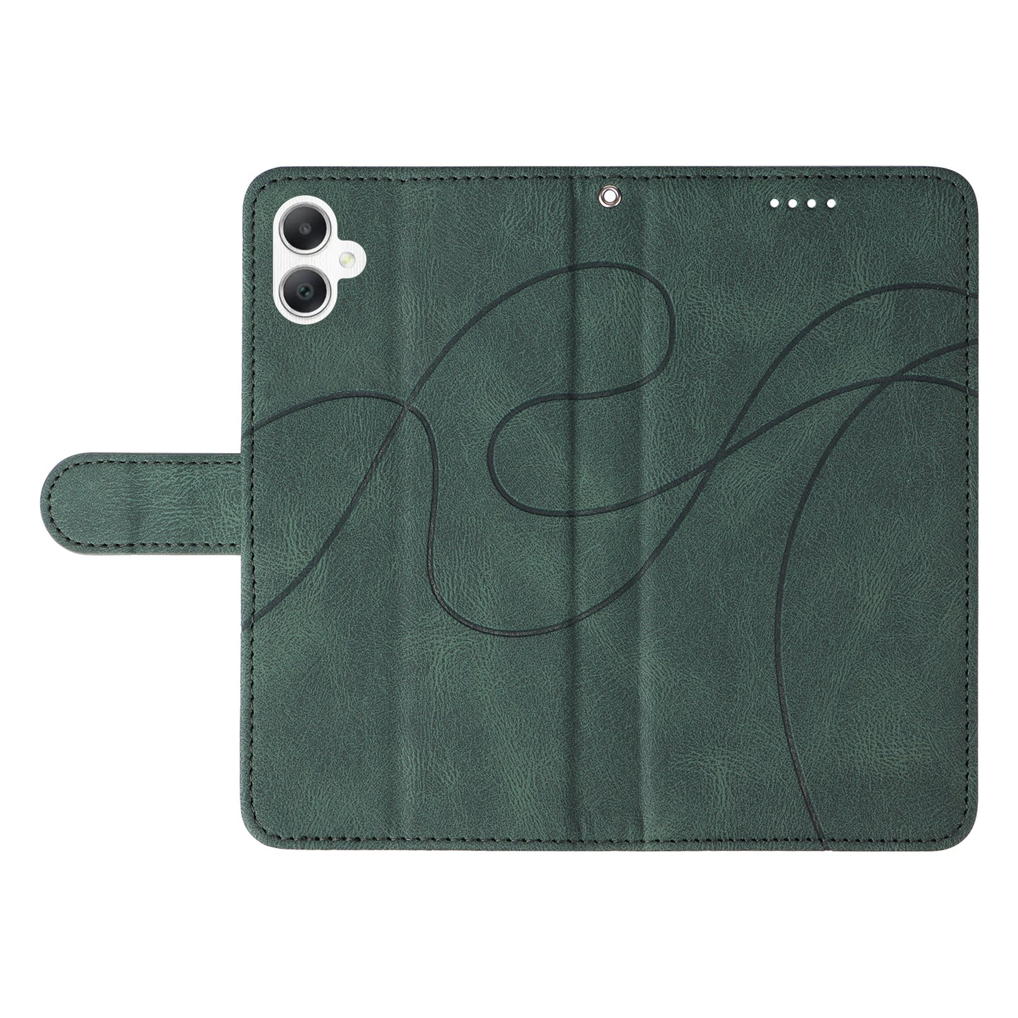 For Samsung Galaxy A06 Case Stand Wallet Leather Phone Cover Curved Line Wrist Strap - Green
