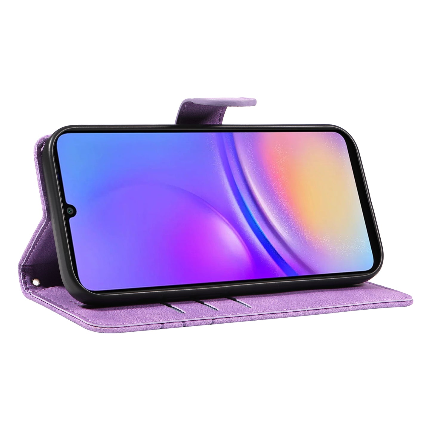 For Samsung Galaxy A06 Case Stand Wallet Leather Phone Cover Curved Line Wrist Strap - Light Purple