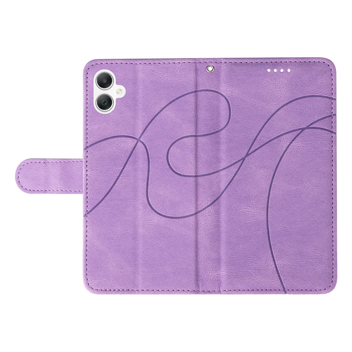 For Samsung Galaxy A06 Case Stand Wallet Leather Phone Cover Curved Line Wrist Strap - Light Purple