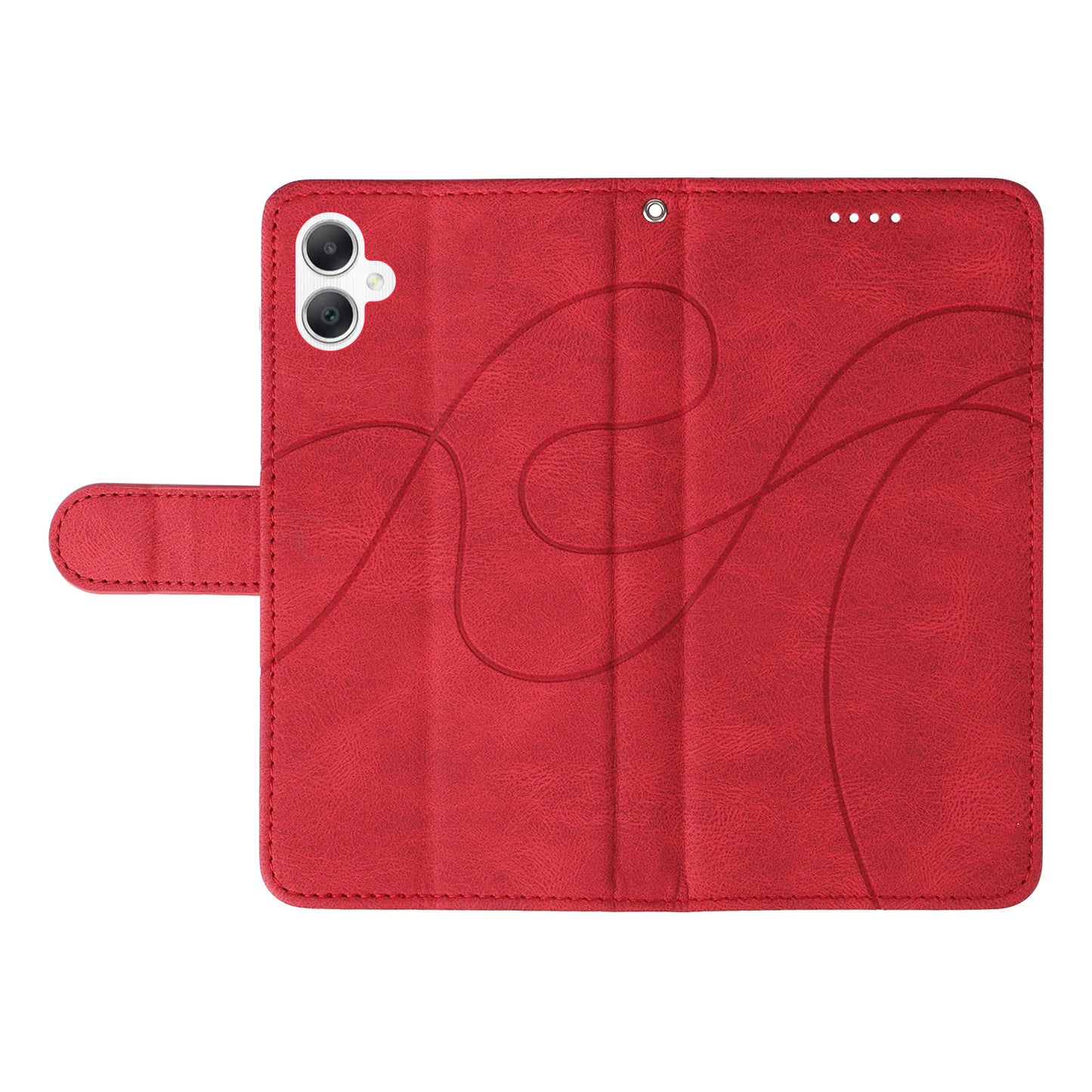 For Samsung Galaxy A06 Case Stand Wallet Leather Phone Cover Curved Line Wrist Strap - Red