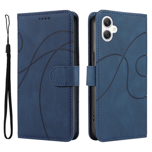 For Samsung Galaxy A06 Case Stand Wallet Leather Phone Cover Curved Line Wrist Strap - Blue