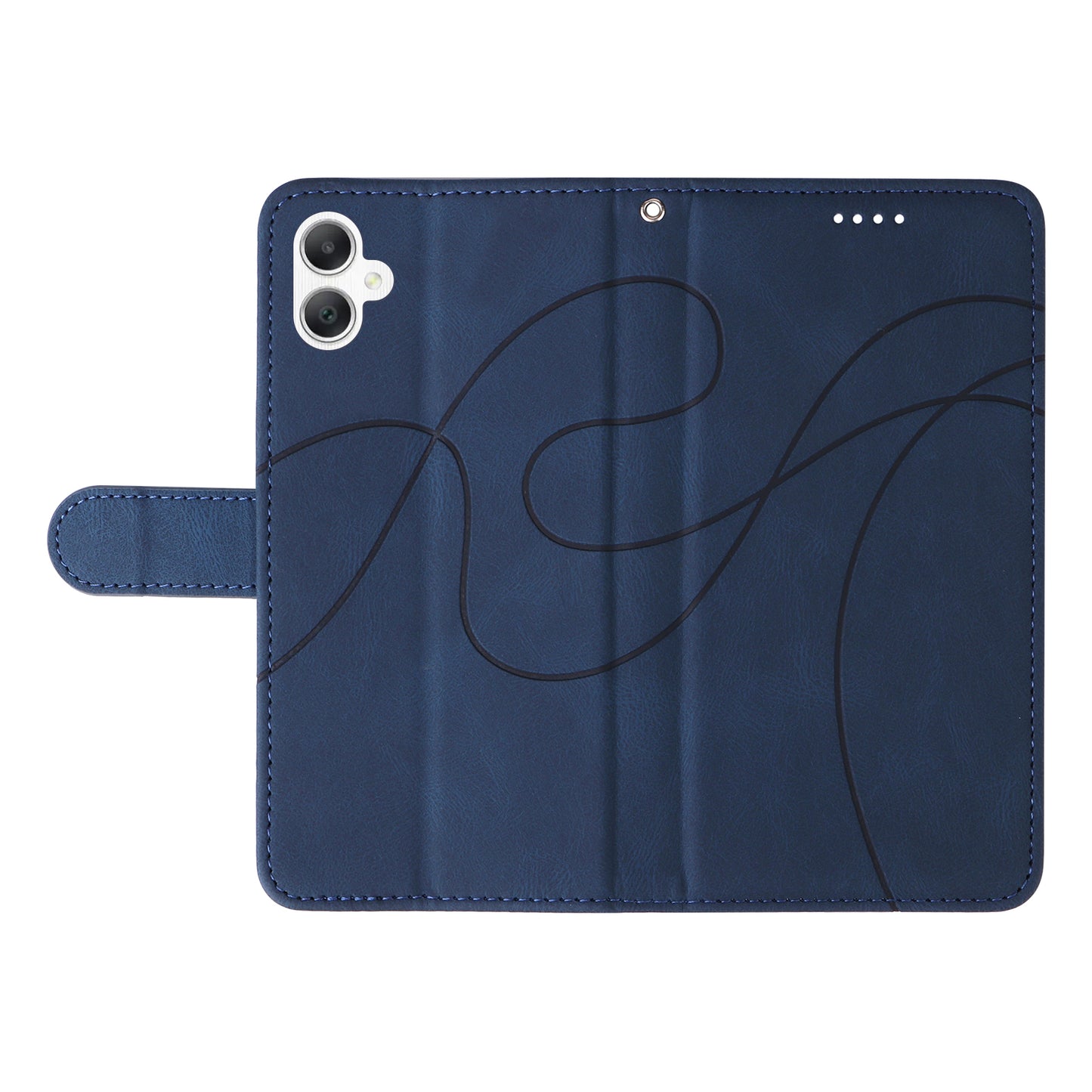 For Samsung Galaxy A06 Case Stand Wallet Leather Phone Cover Curved Line Wrist Strap - Blue