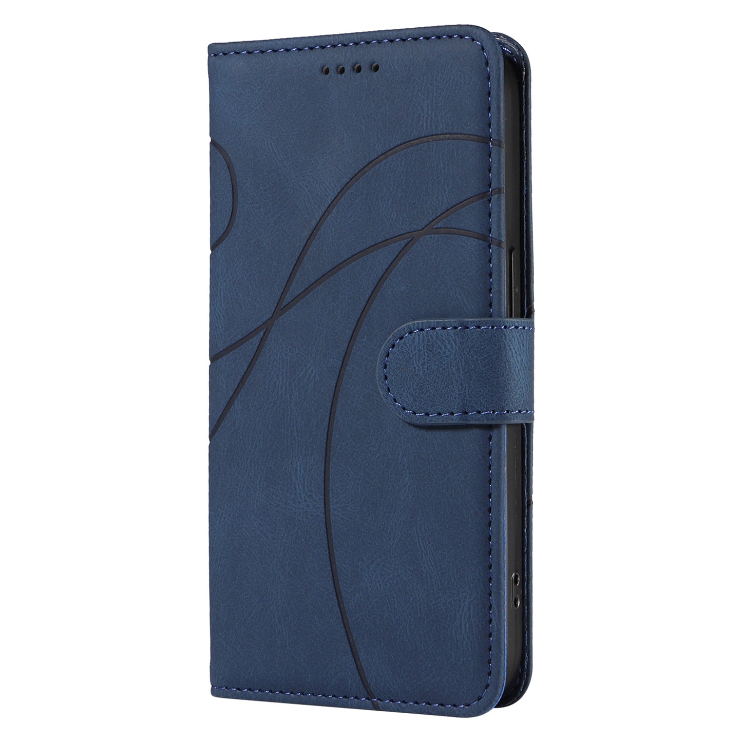 For Samsung Galaxy A06 Case Stand Wallet Leather Phone Cover Curved Line Wrist Strap - Blue