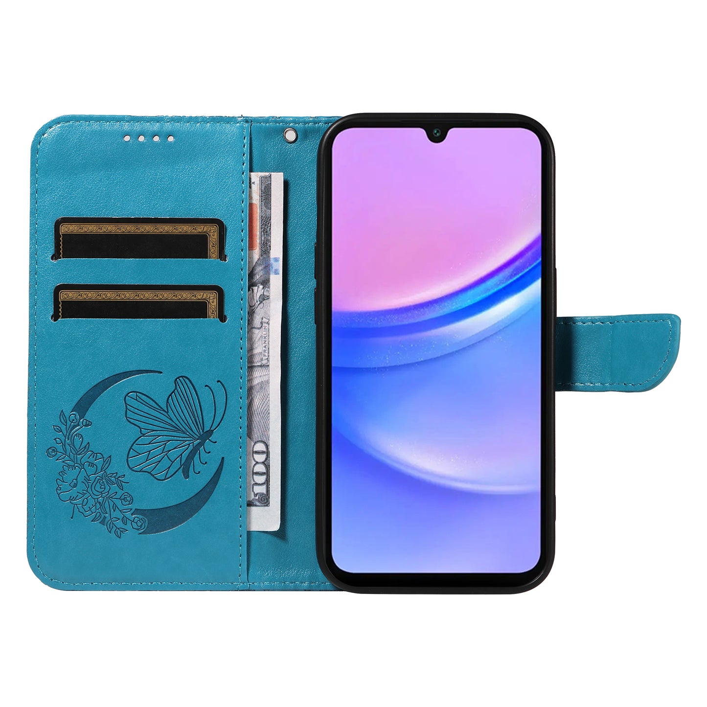 For Samsung Galaxy A16 5G / A16 4G Case Butterfly Pattern Leather Wallet Flip Phone Cover - Blue