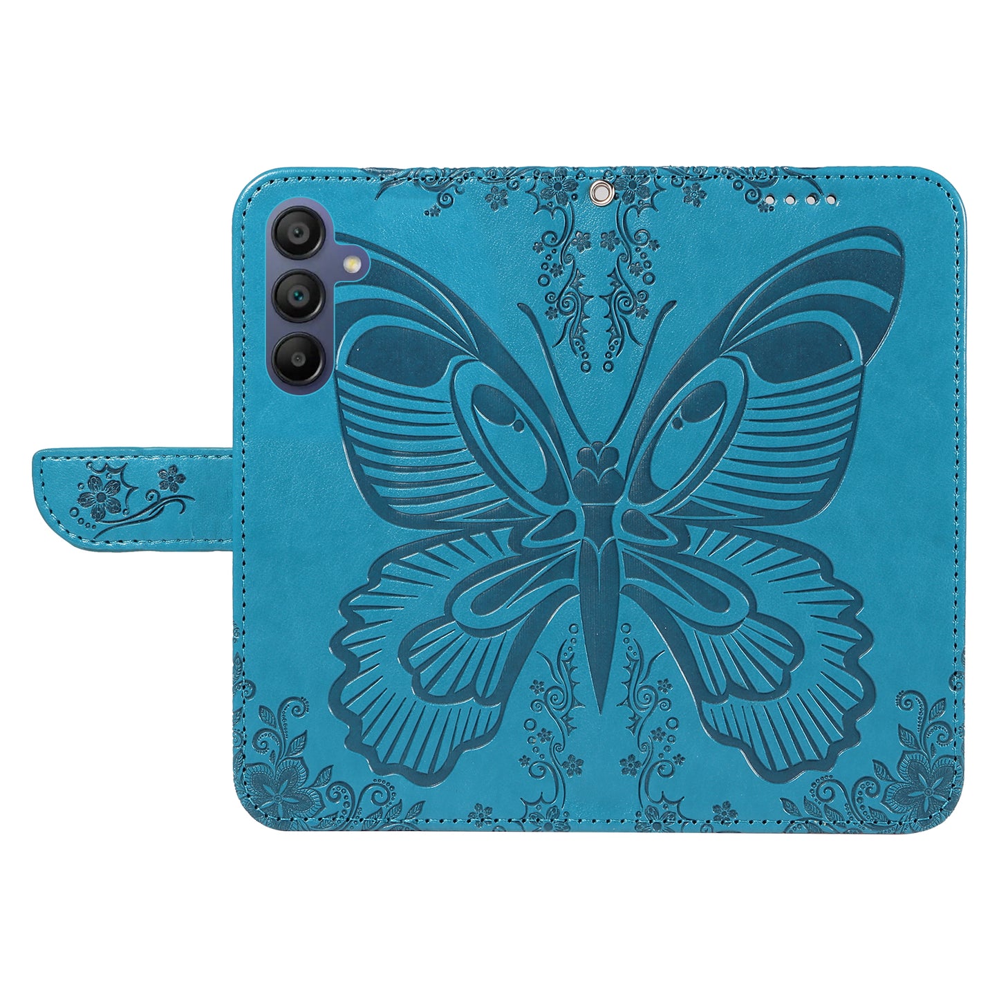 For Samsung Galaxy A16 5G / A16 4G Case Butterfly Pattern Leather Wallet Flip Phone Cover - Blue