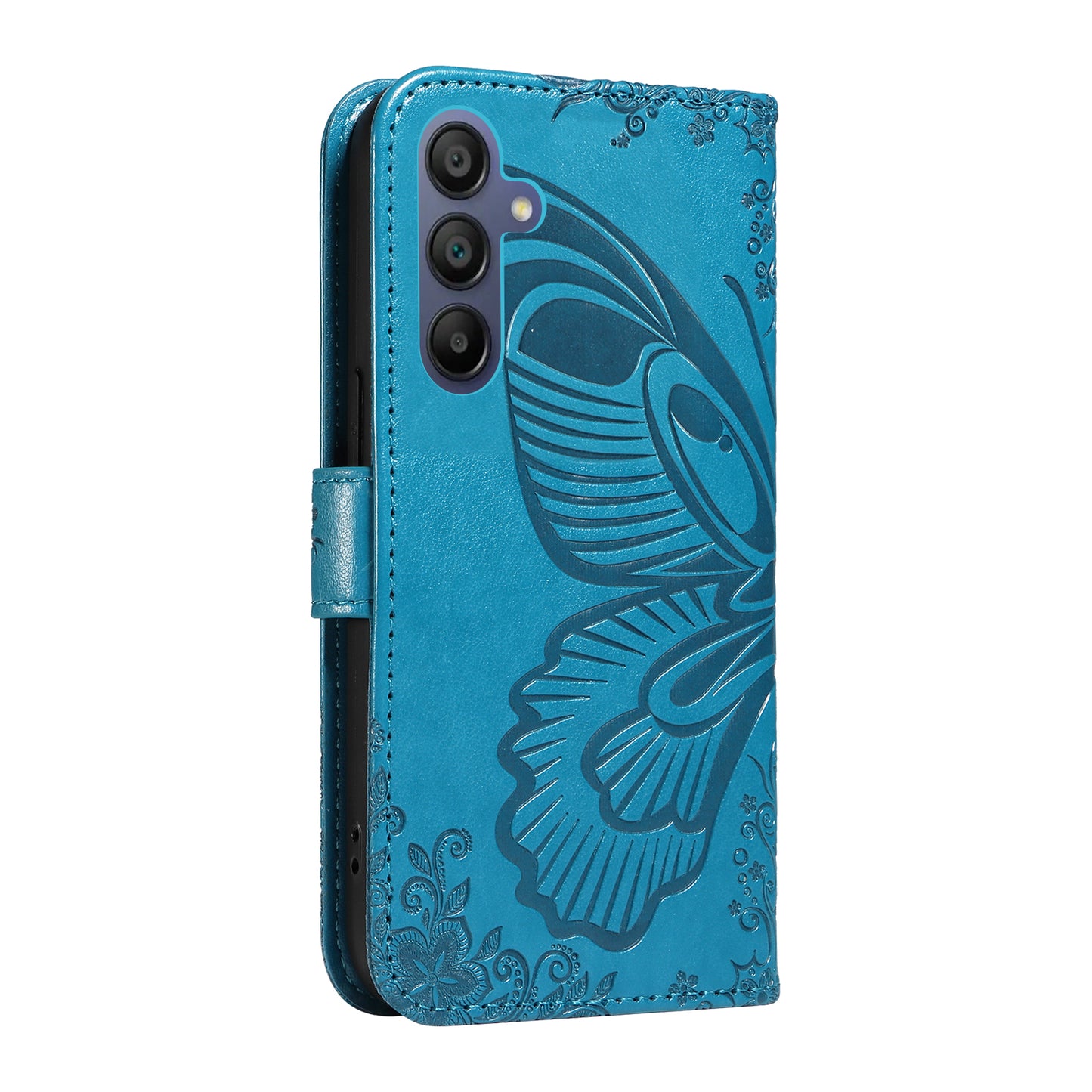 For Samsung Galaxy A16 5G / A16 4G Case Butterfly Pattern Leather Wallet Flip Phone Cover - Blue