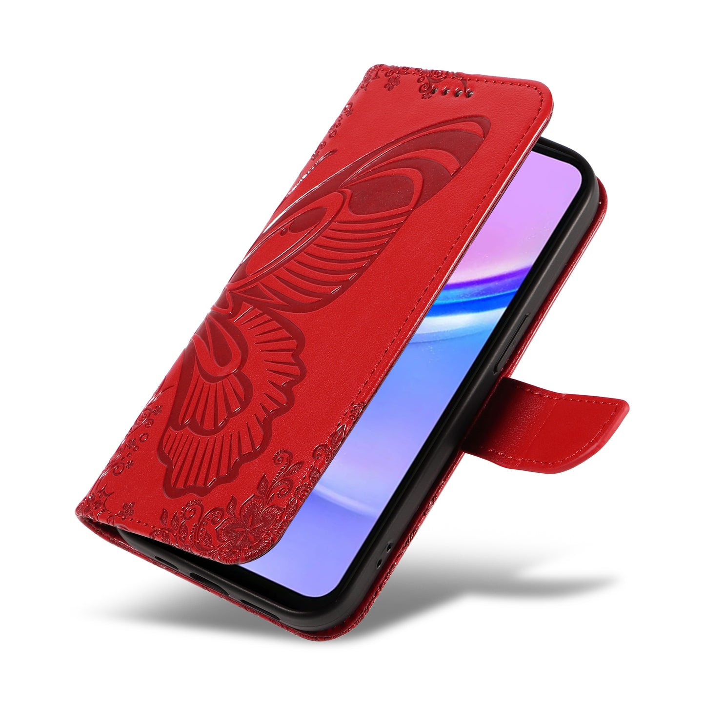 For Samsung Galaxy A16 5G / A16 4G Case Butterfly Pattern Leather Wallet Flip Phone Cover - Red