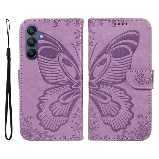 For Samsung Galaxy A16 5G / A16 4G Case Butterfly Pattern Leather Wallet Flip Phone Cover - Light Purple