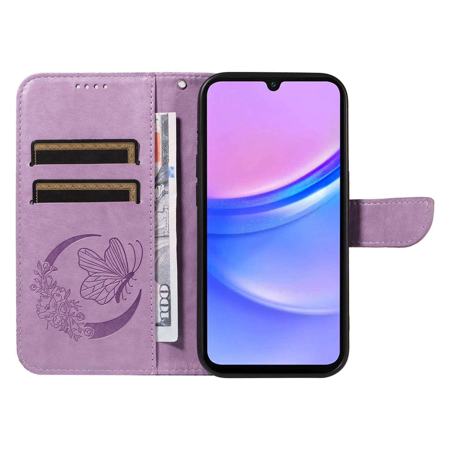 For Samsung Galaxy A16 5G / A16 4G Case Butterfly Pattern Leather Wallet Flip Phone Cover - Light Purple