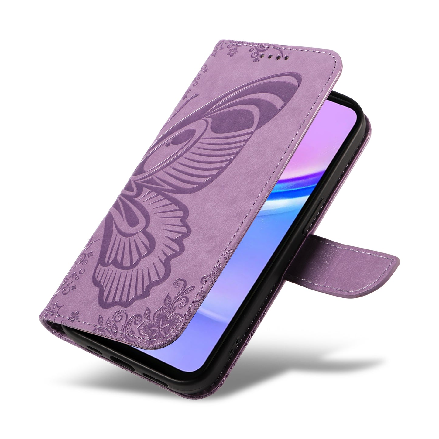 For Samsung Galaxy A16 5G / A16 4G Case Butterfly Pattern Leather Wallet Flip Phone Cover - Light Purple