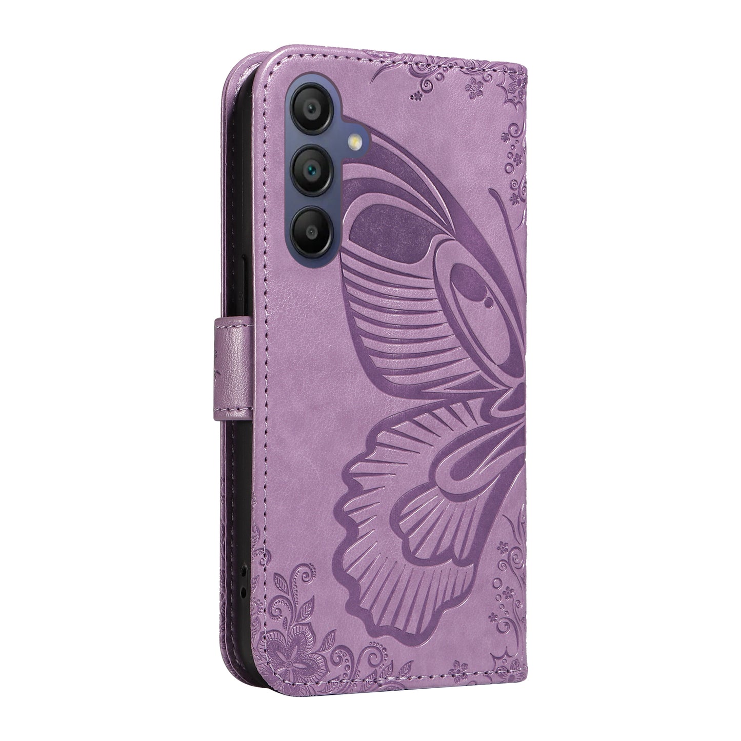 For Samsung Galaxy A16 5G / A16 4G Case Butterfly Pattern Leather Wallet Flip Phone Cover - Light Purple