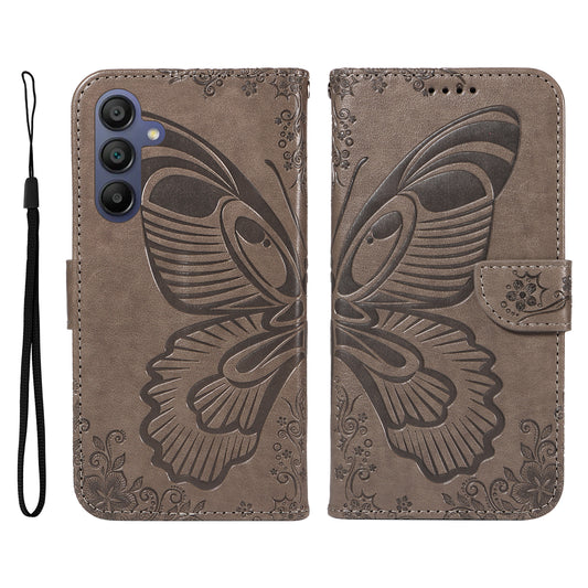 For Samsung Galaxy A16 5G / A16 4G Case Butterfly Pattern Leather Wallet Flip Phone Cover - Grey