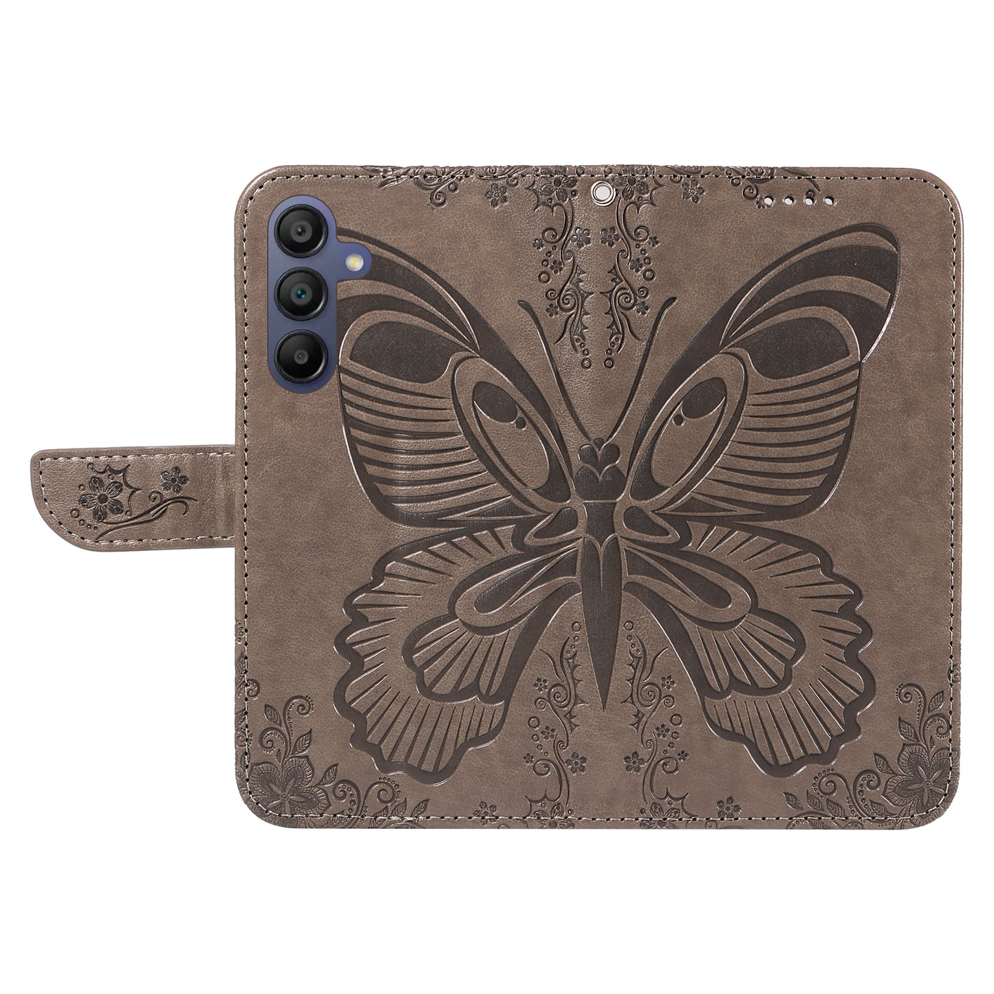 For Samsung Galaxy A16 5G / A16 4G Case Butterfly Pattern Leather Wallet Flip Phone Cover - Grey
