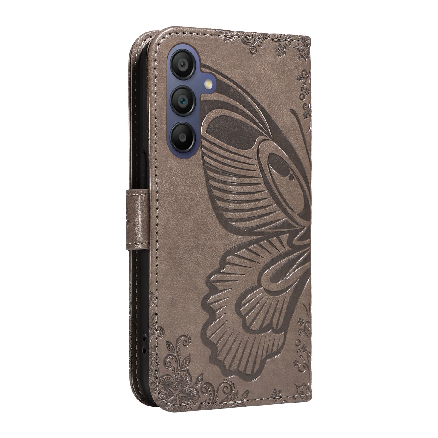 For Samsung Galaxy A16 5G / A16 4G Case Butterfly Pattern Leather Wallet Flip Phone Cover - Grey