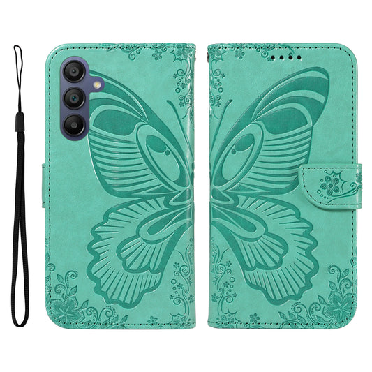 For Samsung Galaxy A16 5G / A16 4G Case Butterfly Pattern Leather Wallet Flip Phone Cover - Green