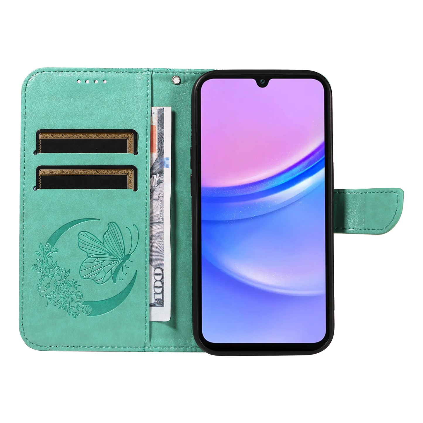 For Samsung Galaxy A16 5G / A16 4G Case Butterfly Pattern Leather Wallet Flip Phone Cover - Green