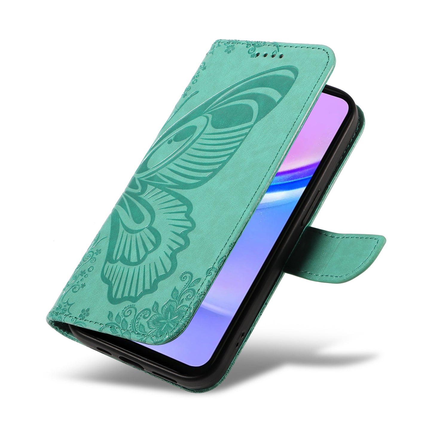 For Samsung Galaxy A16 5G / A16 4G Case Butterfly Pattern Leather Wallet Flip Phone Cover - Green