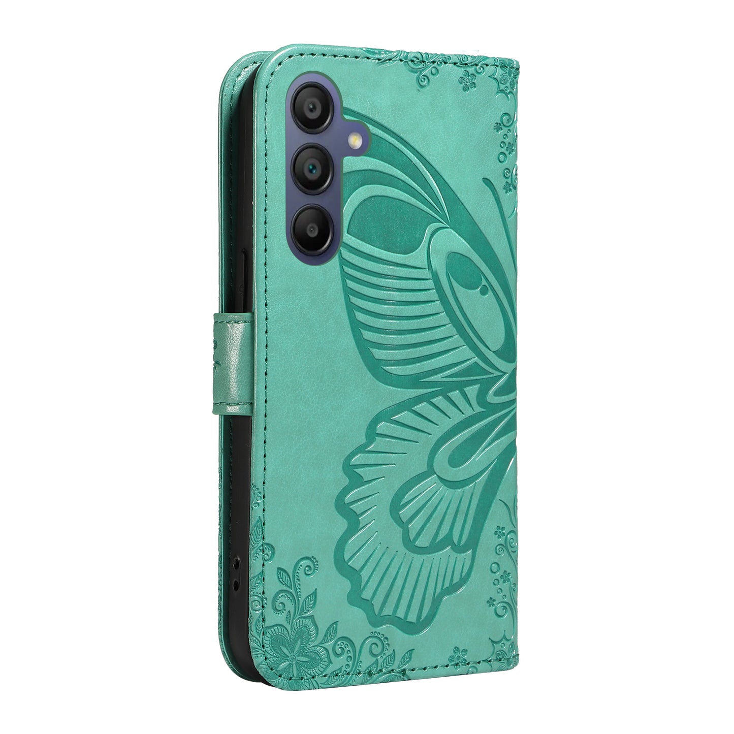 For Samsung Galaxy A16 5G / A16 4G Case Butterfly Pattern Leather Wallet Flip Phone Cover - Green