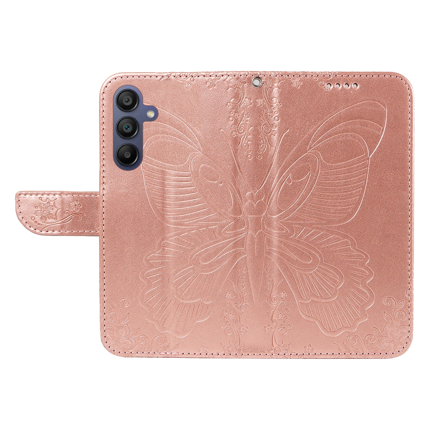 For Samsung Galaxy A16 5G / A16 4G Case Butterfly Pattern Leather Wallet Flip Phone Cover - Rose Gold