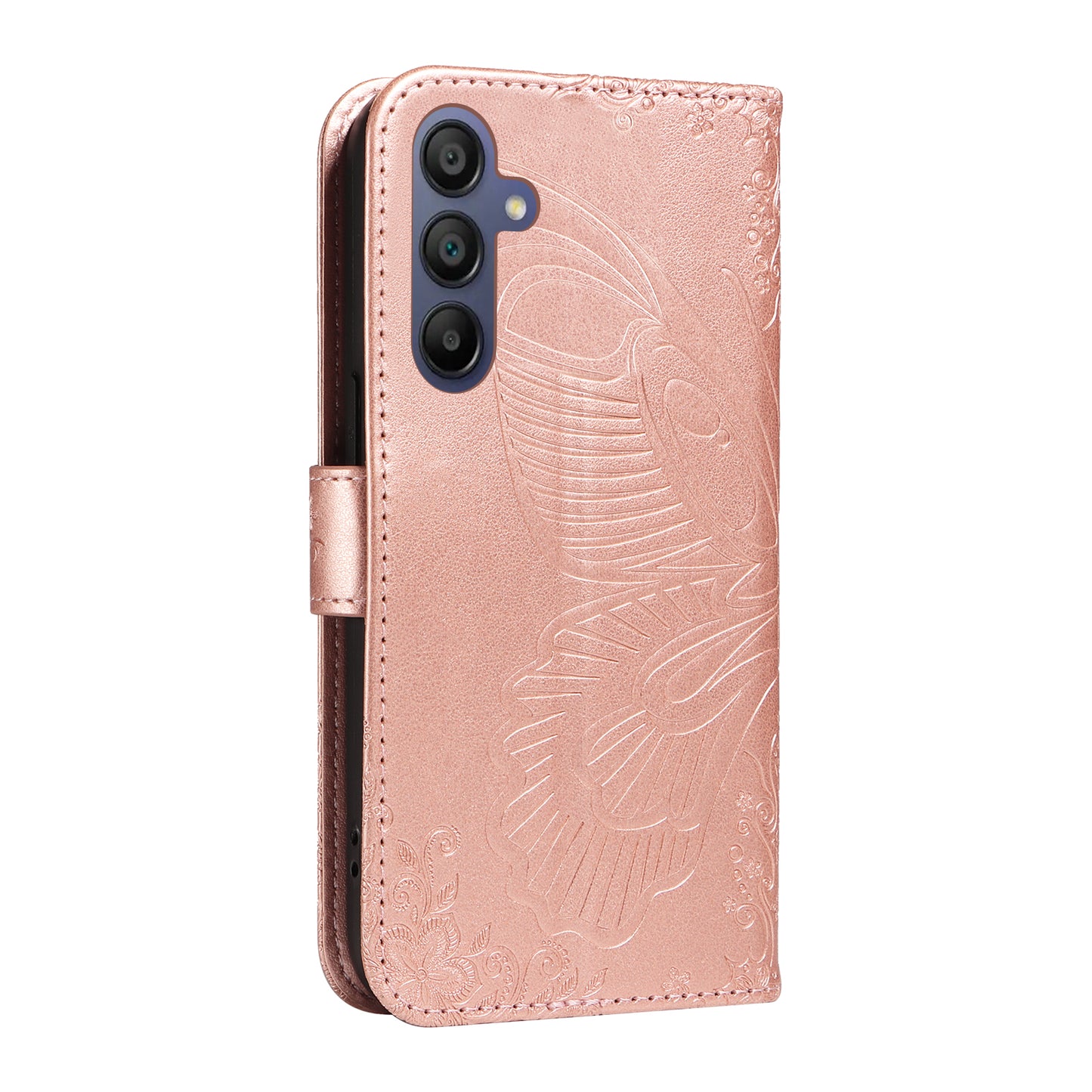 For Samsung Galaxy A16 5G / A16 4G Case Butterfly Pattern Leather Wallet Flip Phone Cover - Rose Gold