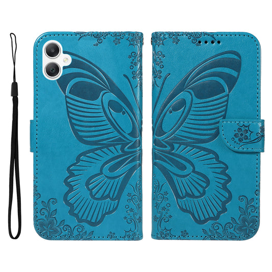 For Samsung Galaxy A06 Case Butterfly Pattern Leather Wallet Flip Phone Cover - Blue