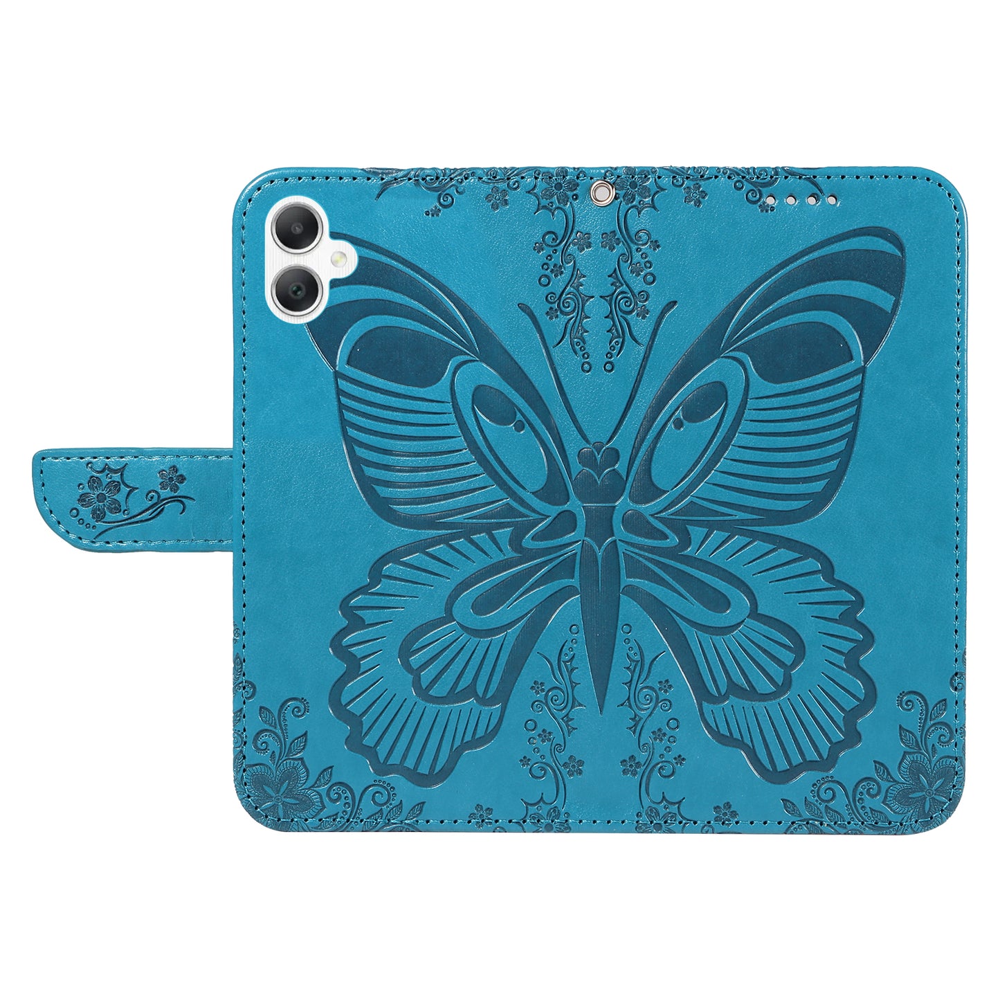 For Samsung Galaxy A06 Case Butterfly Pattern Leather Wallet Flip Phone Cover - Blue