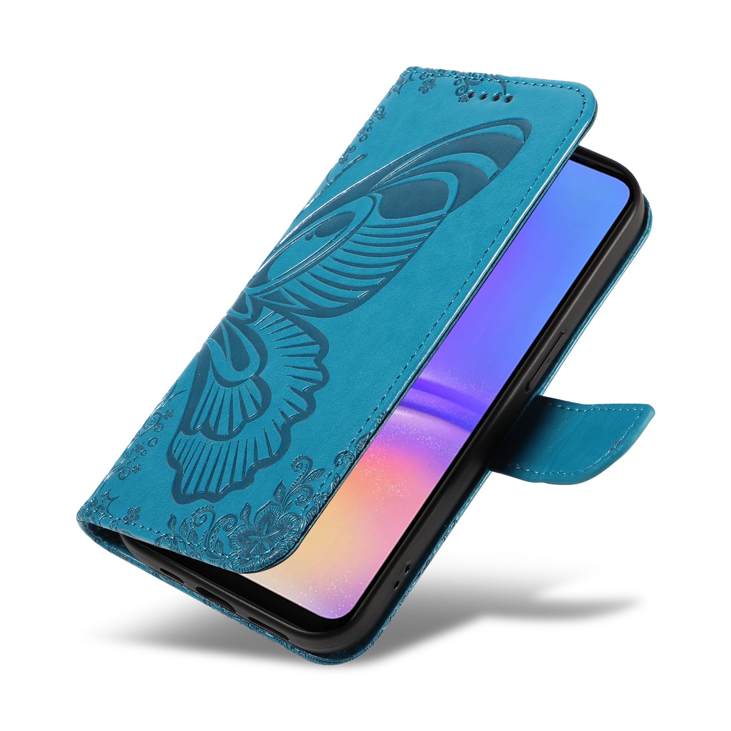 For Samsung Galaxy A06 Case Butterfly Pattern Leather Wallet Flip Phone Cover - Blue