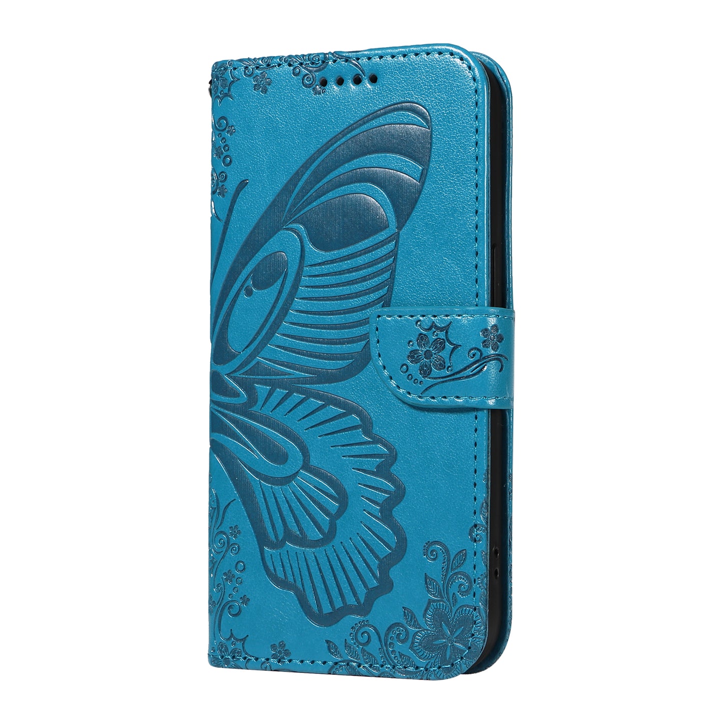 For Samsung Galaxy A06 Case Butterfly Pattern Leather Wallet Flip Phone Cover - Blue