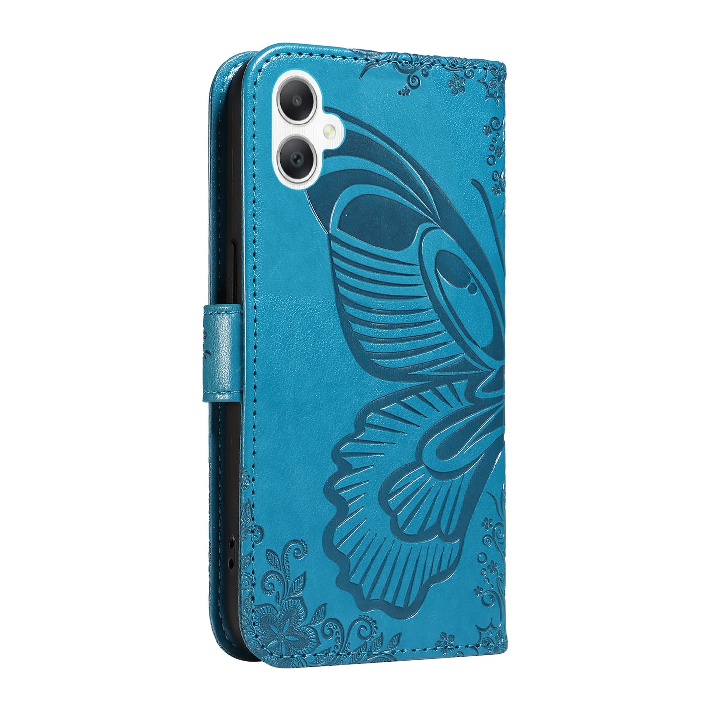 For Samsung Galaxy A06 Case Butterfly Pattern Leather Wallet Flip Phone Cover - Blue