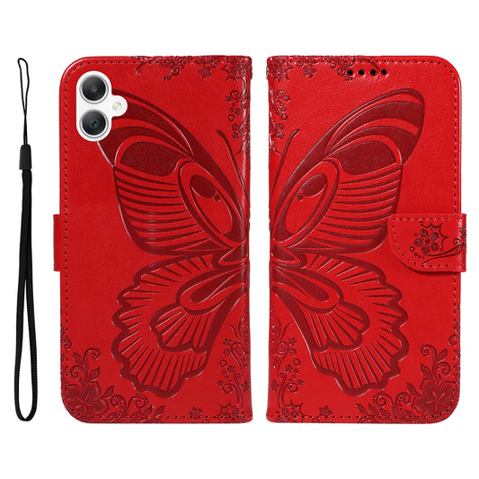 For Samsung Galaxy A06 Case Butterfly Pattern Leather Wallet Flip Phone Cover - Red