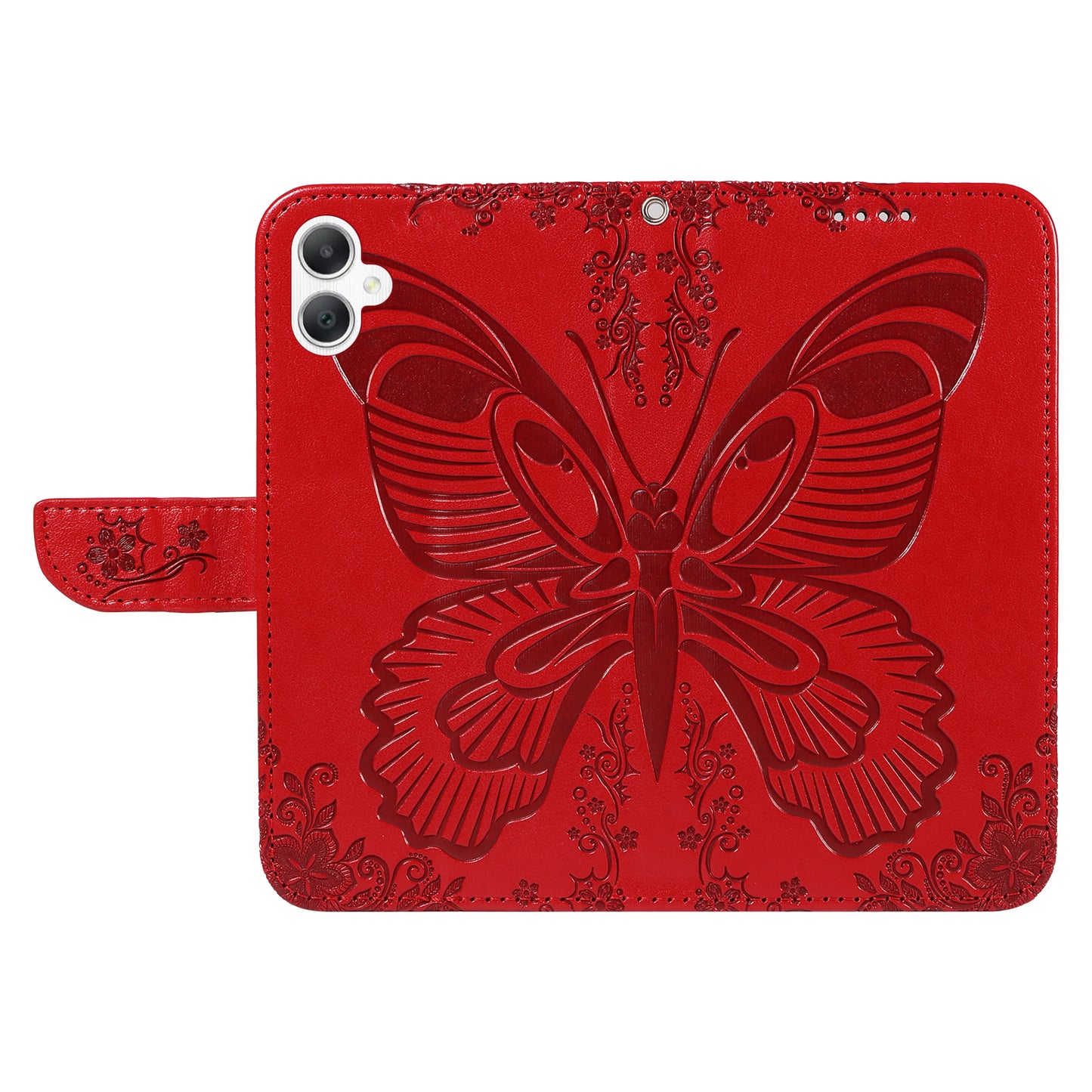 For Samsung Galaxy A06 Case Butterfly Pattern Leather Wallet Flip Phone Cover - Red
