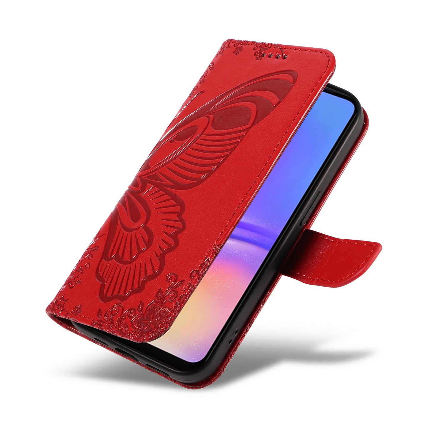 For Samsung Galaxy A06 Case Butterfly Pattern Leather Wallet Flip Phone Cover - Red
