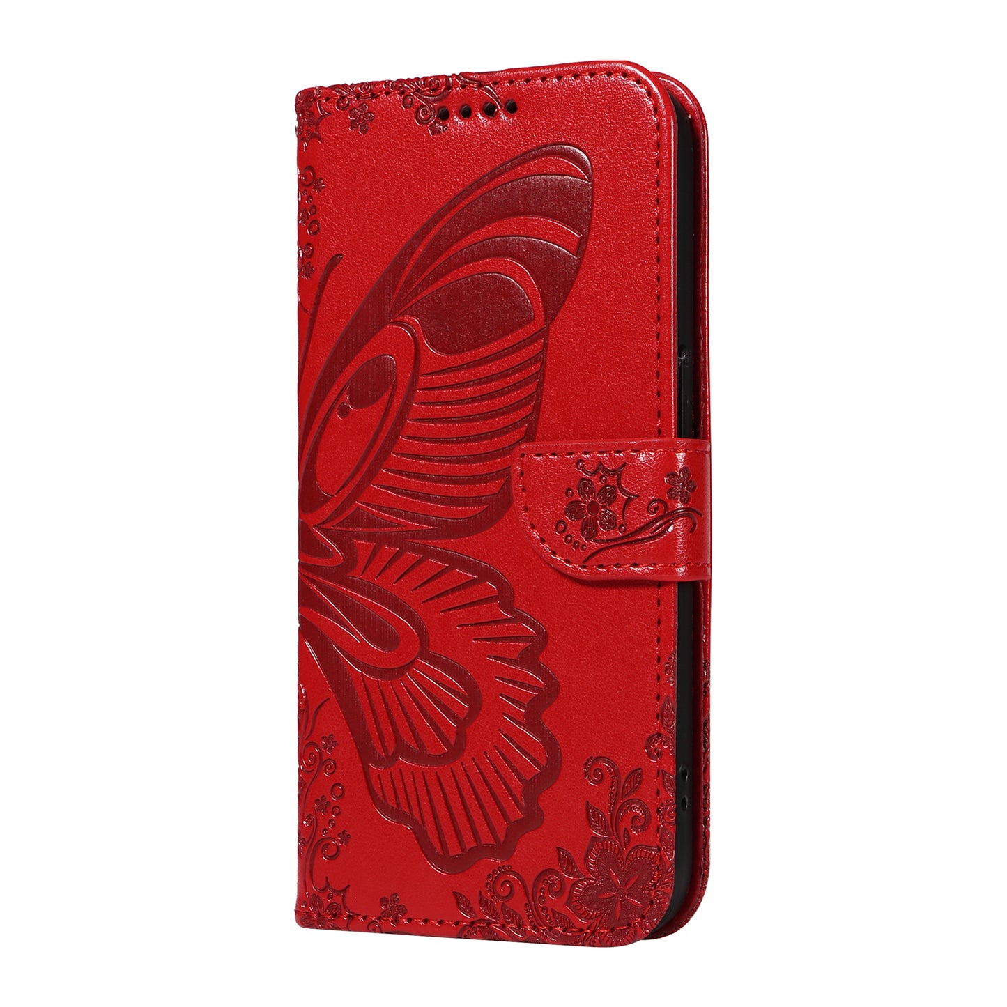For Samsung Galaxy A06 Case Butterfly Pattern Leather Wallet Flip Phone Cover - Red