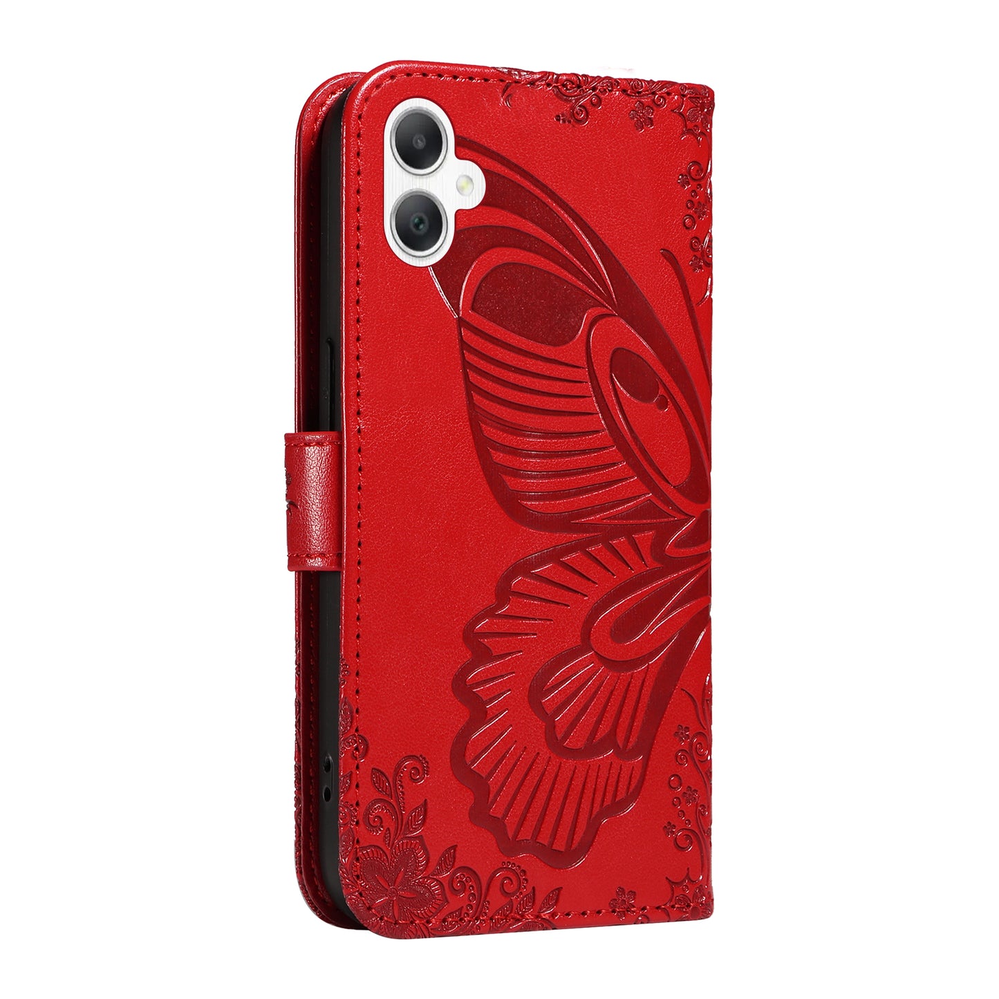 For Samsung Galaxy A06 Case Butterfly Pattern Leather Wallet Flip Phone Cover - Red